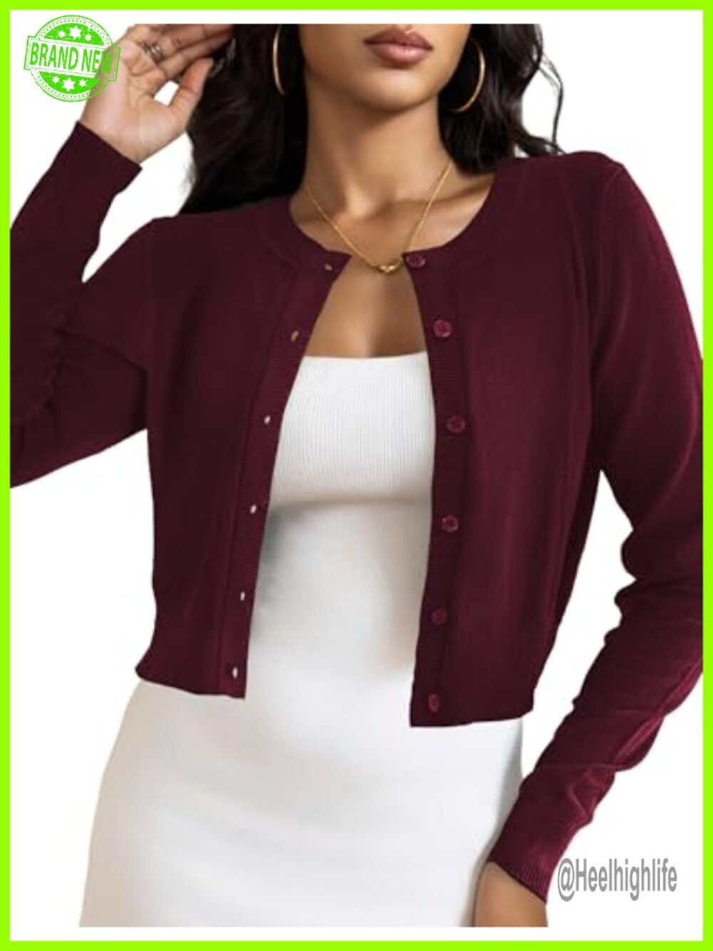 Women's Cropped Button-Down Knit Cardigan Bolero Shrug Long Sleeve